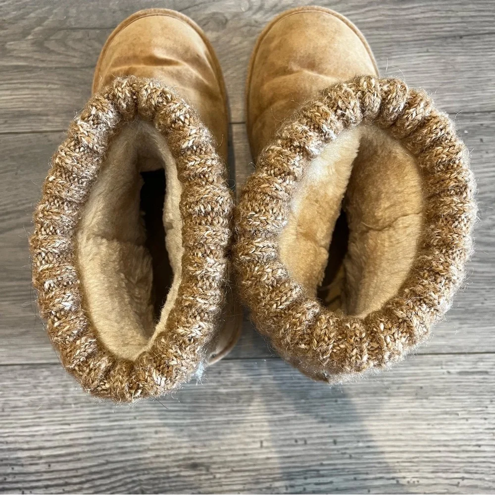 Lamo Women’s Faux Fur Suede Boot Size 8 Chestnut Tan Carmel Fold Over Sock